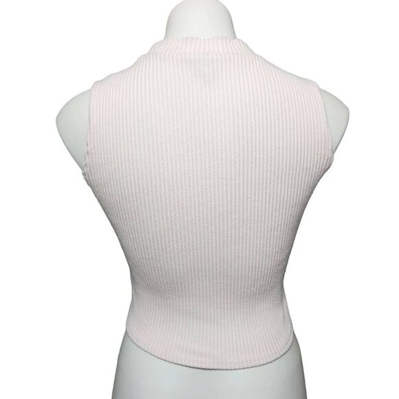 Francesca's Blue Rain white ribbed knit mock neck cropped length top small - Picture 3 of 7
